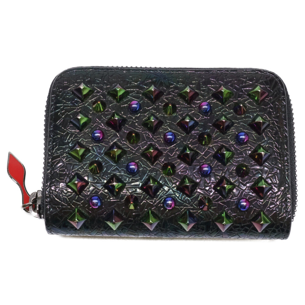 CHRISTIAN LOUBOUTIN Panettone Rockstud Round Zip Wallet/Coin Case, Black Mult...